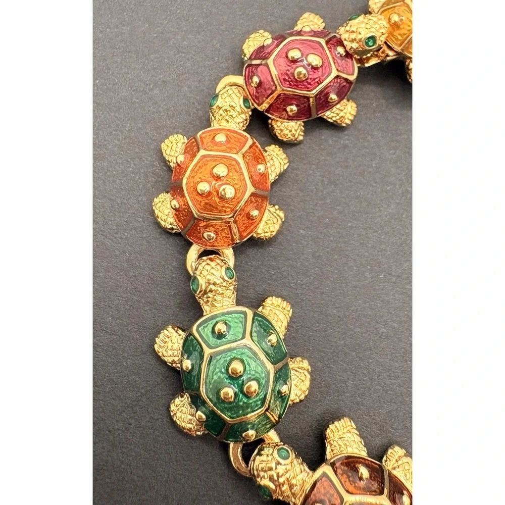 Vintage KJL Kenneth Jay Lane Turtle Bracelet Multi Color Enamel Gold Tone - Picture 3 of 8